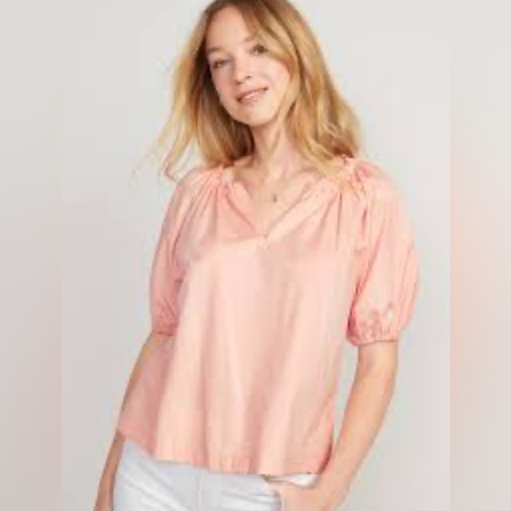 Old Navy Puff Sleeve Split Neck Swing Blouse Top Shirt. Women’s XS Bamboo Pink